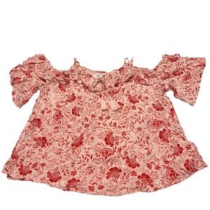 MAURICES Red and White Floral Cold Shoulder Top NWT Plus Size 2X